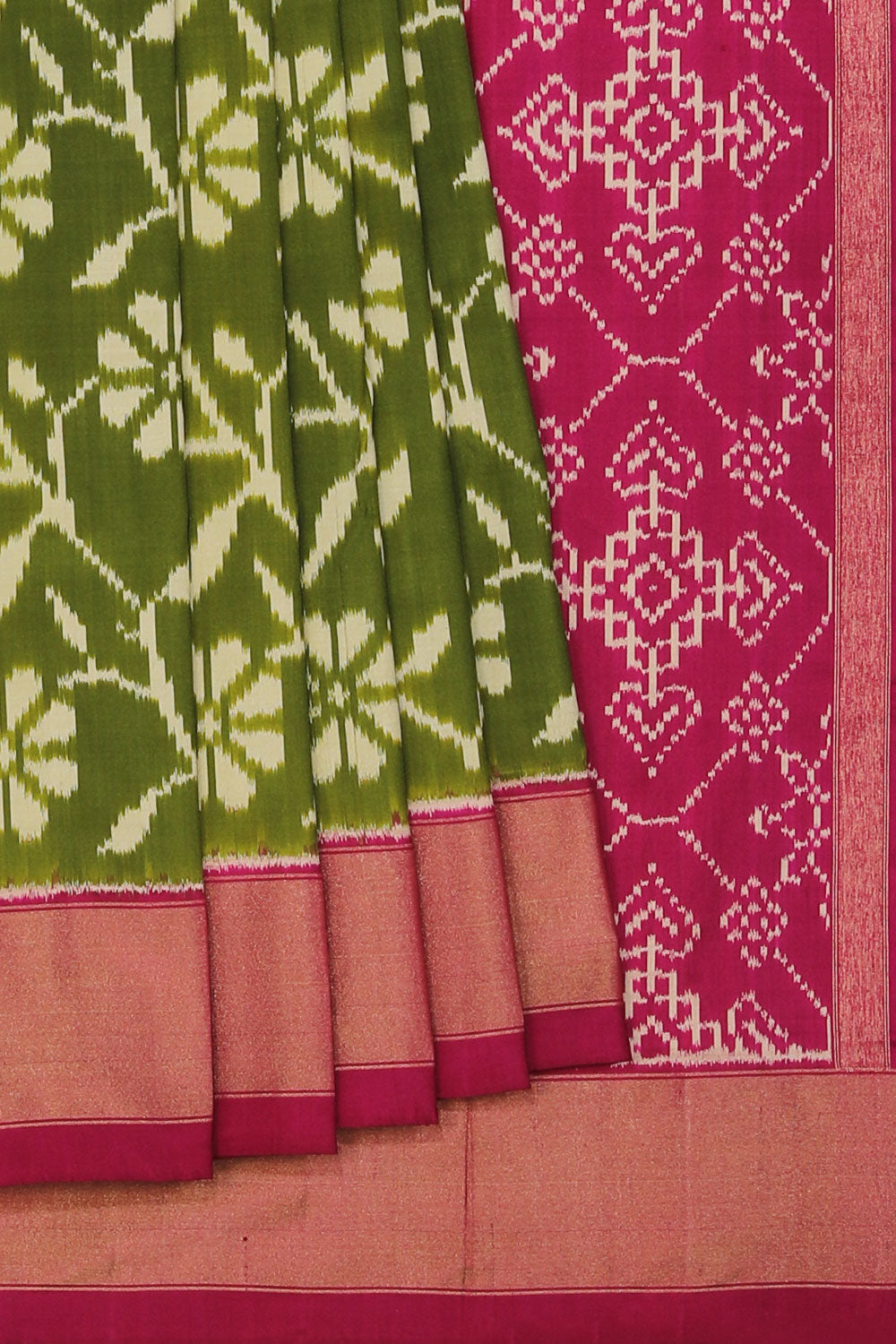 Image of Pochampally Silk Ikat Green Saree